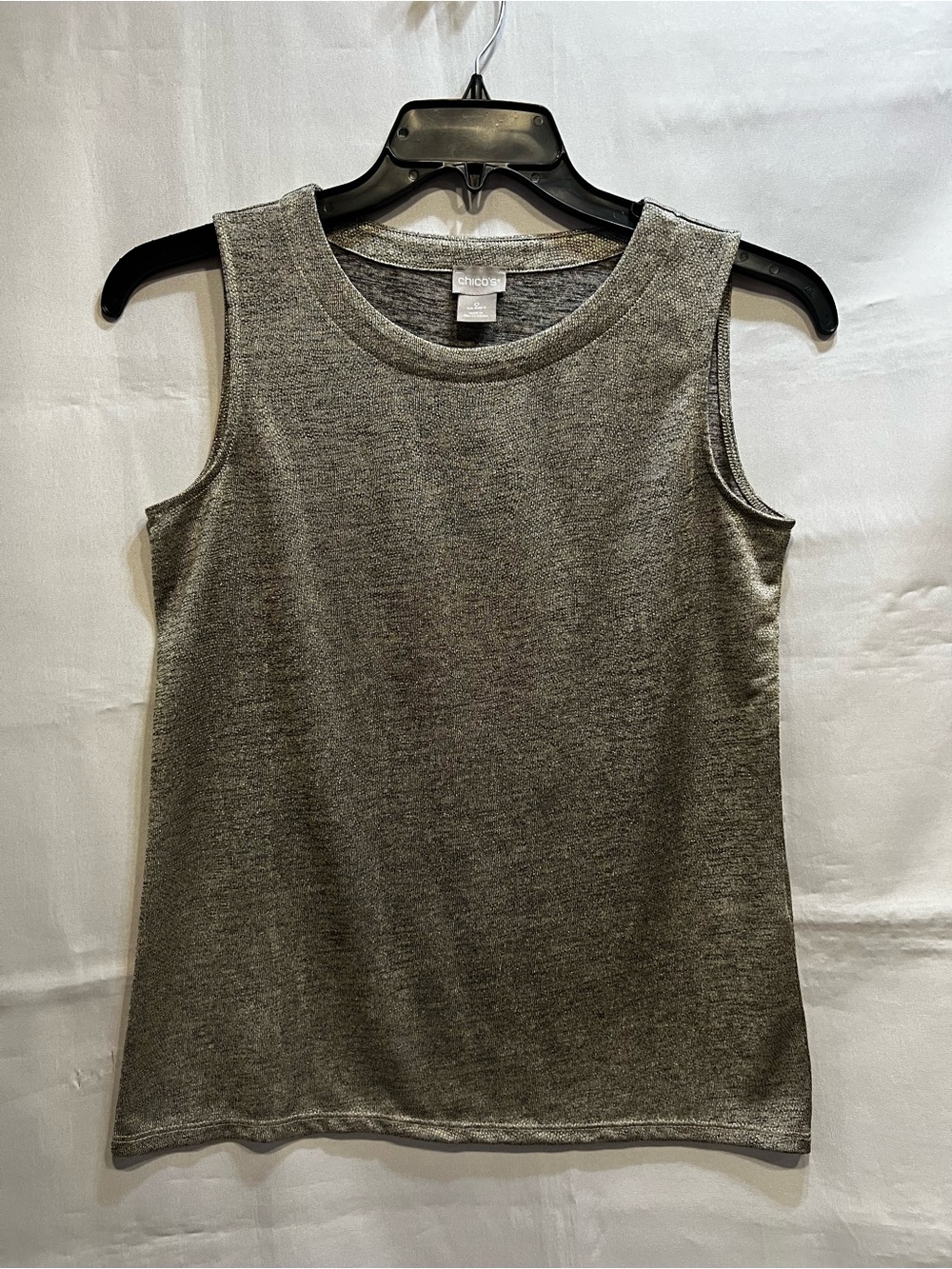Chico's Silver Heathered Metallic Knit Tank Top Shimmer Size 0/Small